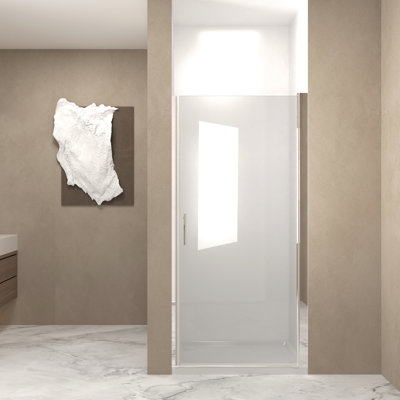 Aluminum Half Frame Pivot Shower Door With 1/4" 6mm Tempered Glass, Stainless Steel Handle, Film, Water - Blocking Strip, Smooth Operating For Bathroom 28x72" Frame, Swinging