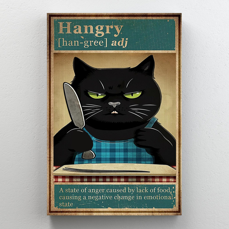 «Black Cat Hangry», impression rectangulaire 1 pièce, H 20 po x l 16 po x P 1,25 po