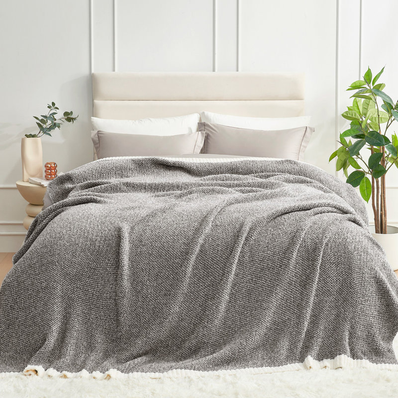  Jeté tricoté réversible Heather Knit, L 80 po x l 60 po , Gris foncé