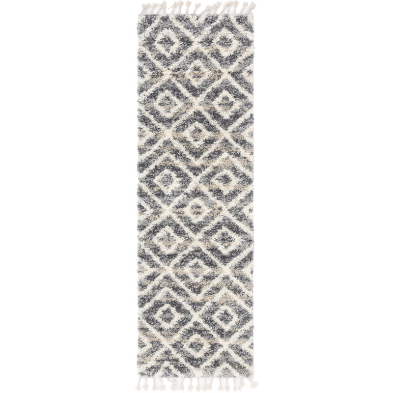 Tapis gris à motif géométrique Mitzy, Tapis de couloir 2 pi 7 po x 8 pi 2 po