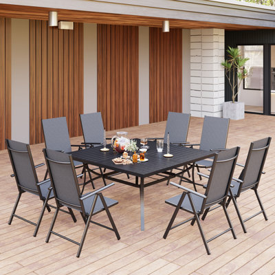 Ensemble repas d'extérieur carré de 60 po pour 8 personnes avec fauteuil inclinable Argyri