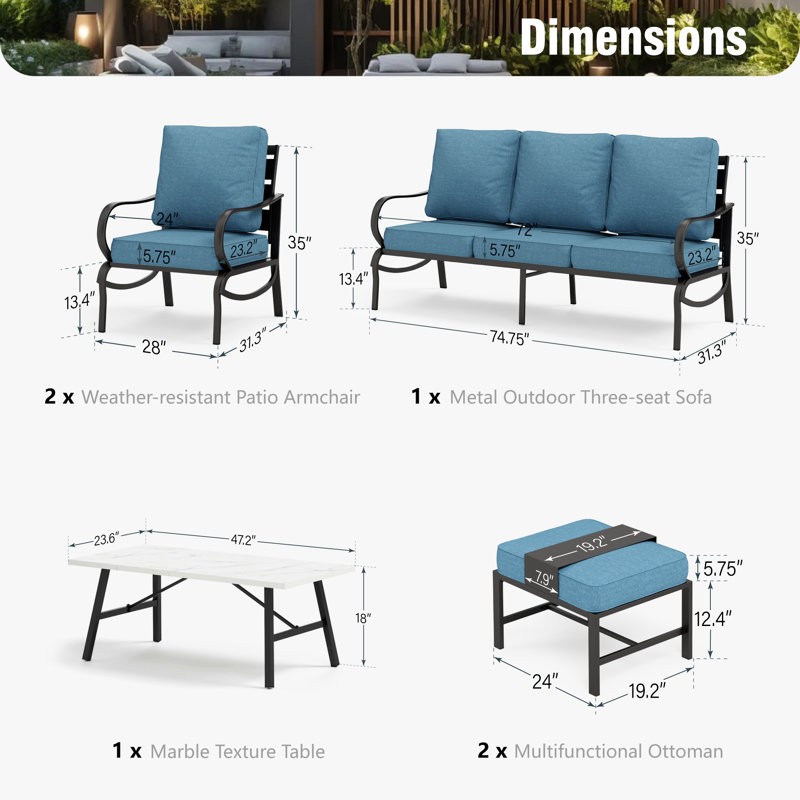 Tapasi 5 - Person Patio Conversation Set with Cushions, Denim Blue, Yes