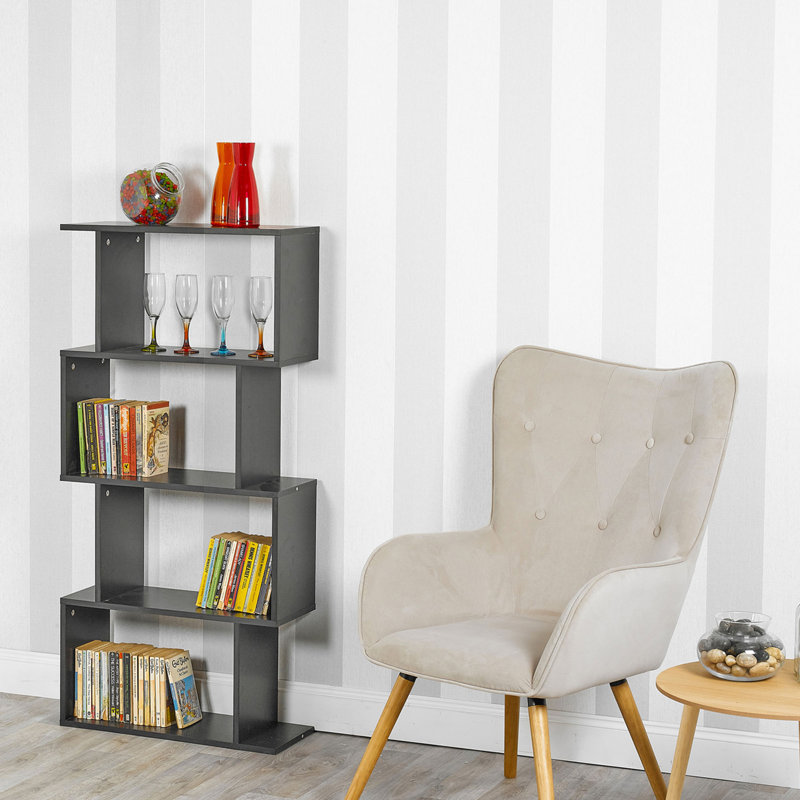 Tashia 127.5cm H x 60cm W Geometric Bookcase, Black