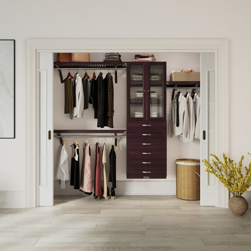 John Louis Home Solid Wood Reach-In Closet System with 6-Drawers and Glass Doors, Espresso