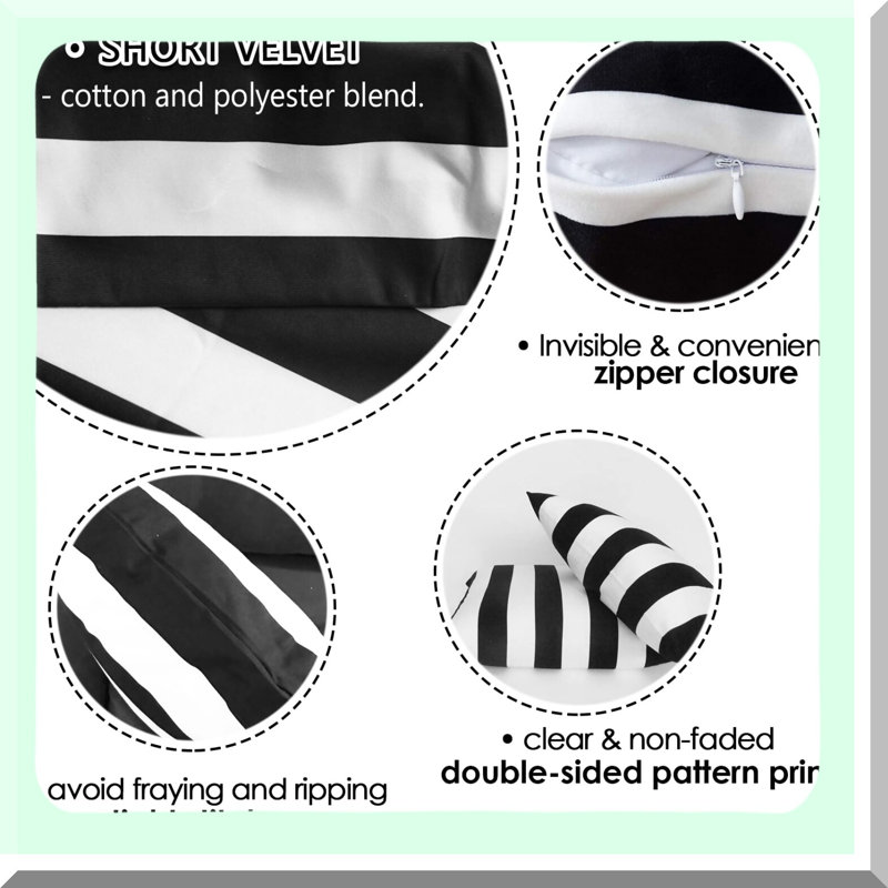 Stripe Pillowcase Set - Soft Square Throw Pillow Covers for Couch - Decorative Home Decor Gift - Black White Pattern