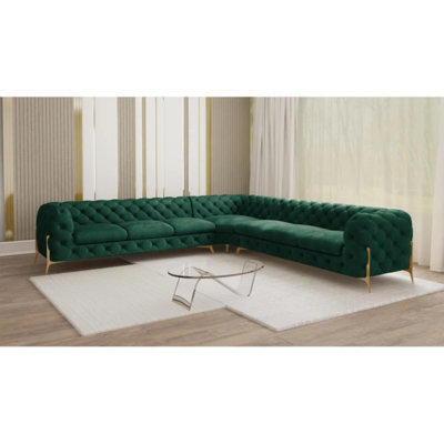 L-shape Corner Chesterfield Sofa  with Gold Metal Legs