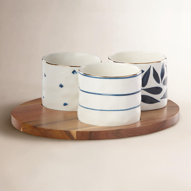 Ensemble de 3 bols Lenox Blue Bay, avec plateau en bois