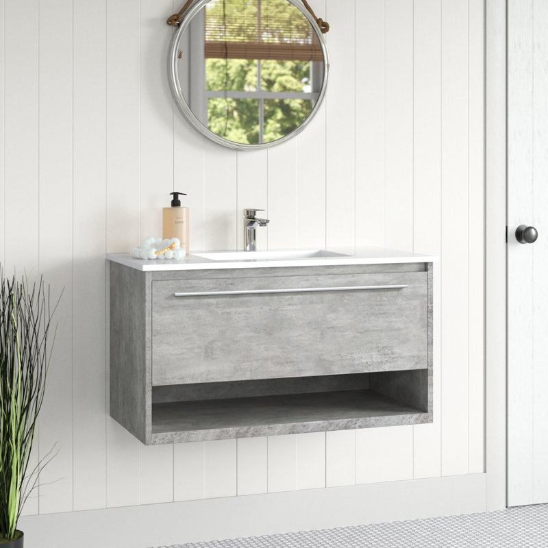 Meuble-lavabo simple 36 po avec plateau en marbre Roman, Gris béton