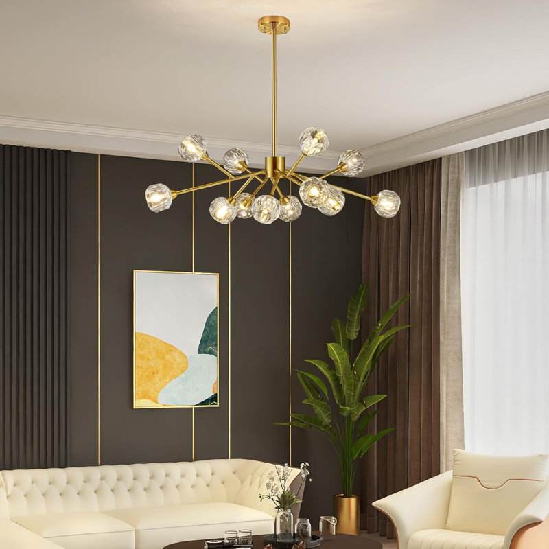 Sputnik Chandeliers Modern Crystal Pendant Lighting Gold Chandelier 12 Lights Mid Century Ceiling Light Fixtures for Dining Room Kitchen Island Living Room Bedroom Bar