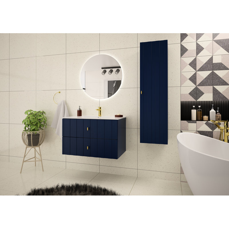 Annemien 81 mm Wall Mounted Single Vanity with Drop In Ceramic Basin