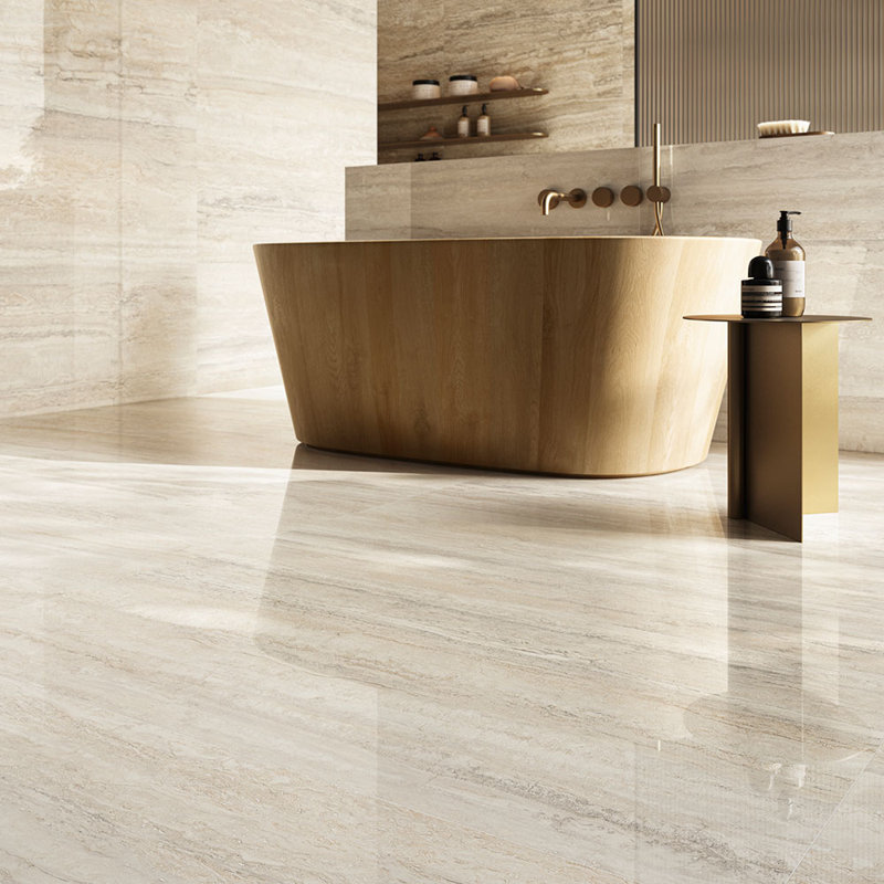 Carrelage en porcelaine poli travertin 24X48 Travino, Ivoire ivoire