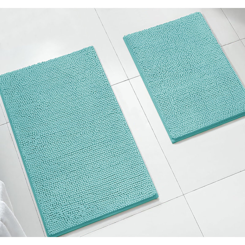 Spa Blue Large 2 Piece Set Soft Cozy Plush Chenille Bath Mat Bathroom Rug, Spa Blue