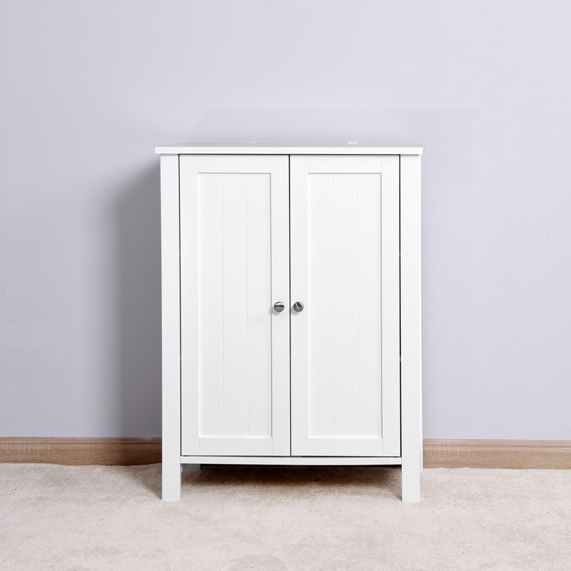 Armoire de rangement blanche pour le plancher de la salle de bain avec double porte et tablette réglable: organisateur spacieux résistant à l'humidité