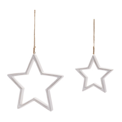 Carved Wooden Star Ornament (Set of 2)