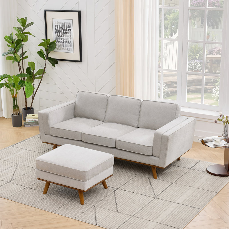 Inayat 29.7''W Upholstered Ottoman, Chenille - Khaki