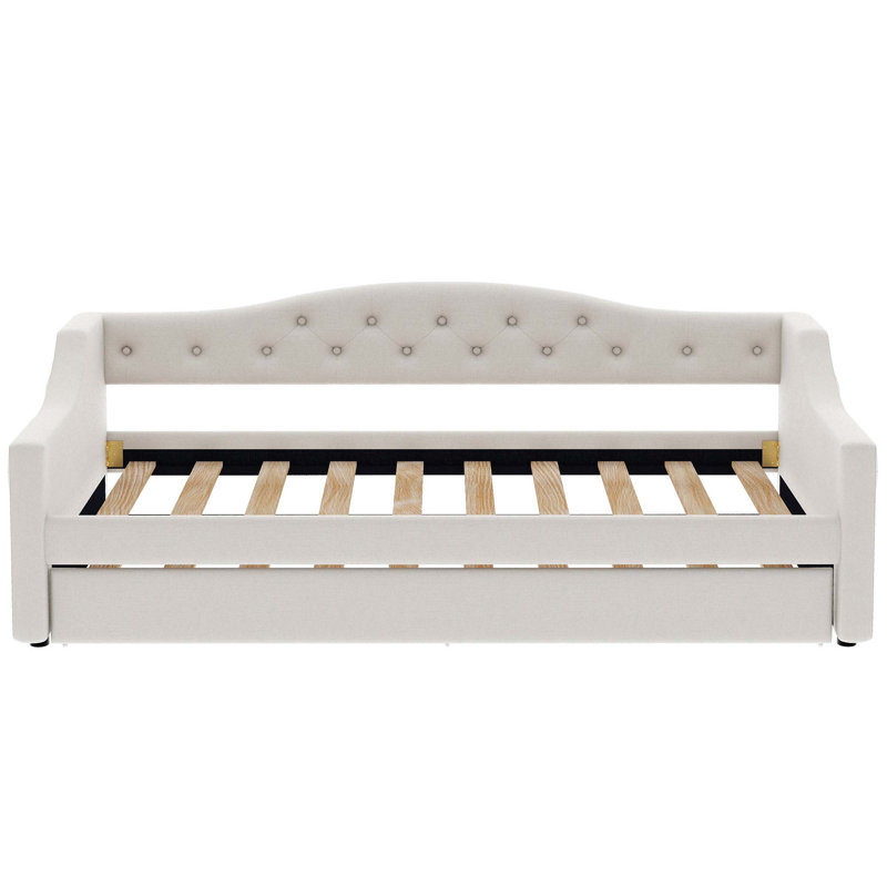 Lit de jour tapissier simple TG avec ceinture et lit gigogne, Beige