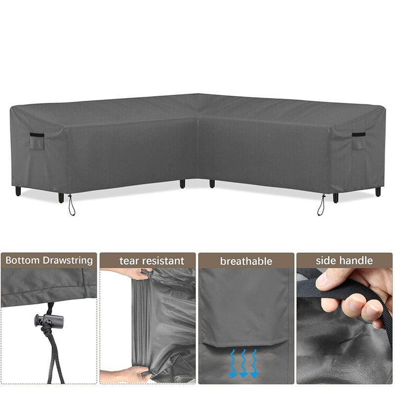 Gray 100" Waterproof V-Shaped Outdoor Sectional Sofa Cover