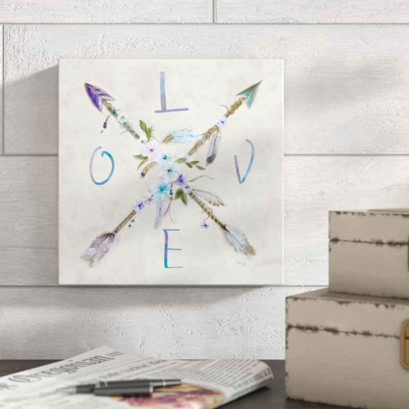 «Boho Arrow Love», peinture sur toile tendue, H 24 po x l 24 po x 1,5 po
