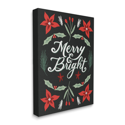" Merry And Bright Festive Christmas Text Poinsettia " by Amanda Houston