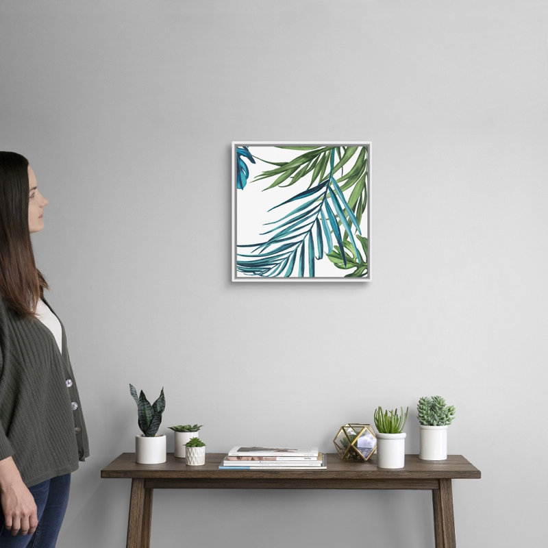 Reproduction d’art sur toile, "Palm Leaves III" par Eva watts, Cadre blanc, H 18 po x l 18 po x P 1,75 po