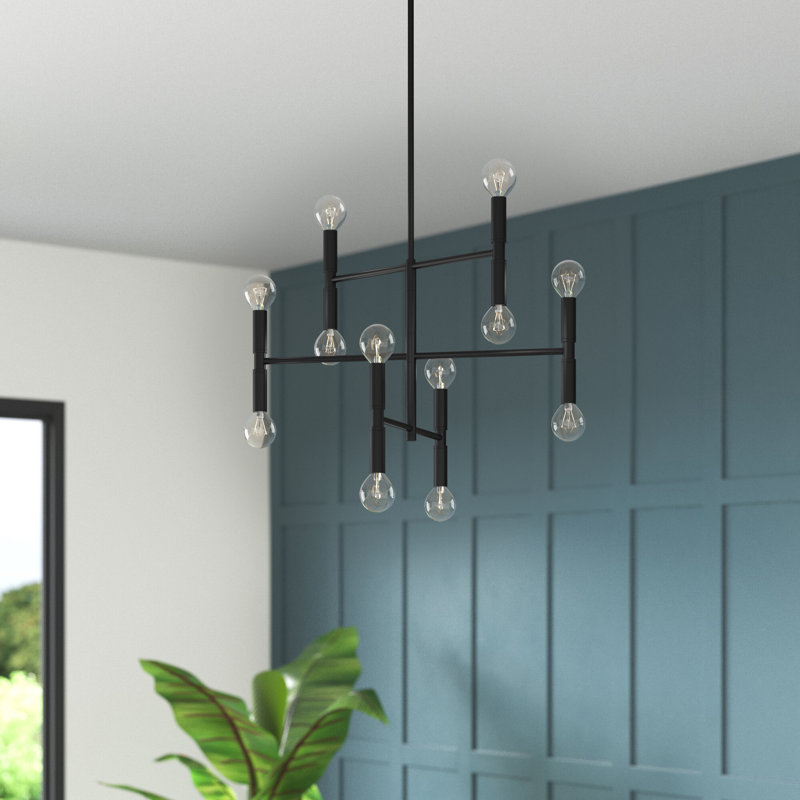 Lustre linéaire spoutnik 12 lumières Archle Annell, Noir mat