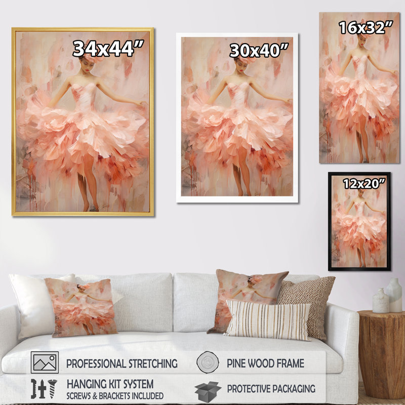 " Peach Classical Carnation Movements II ", Black Floater Framed, 44" H x 34" W