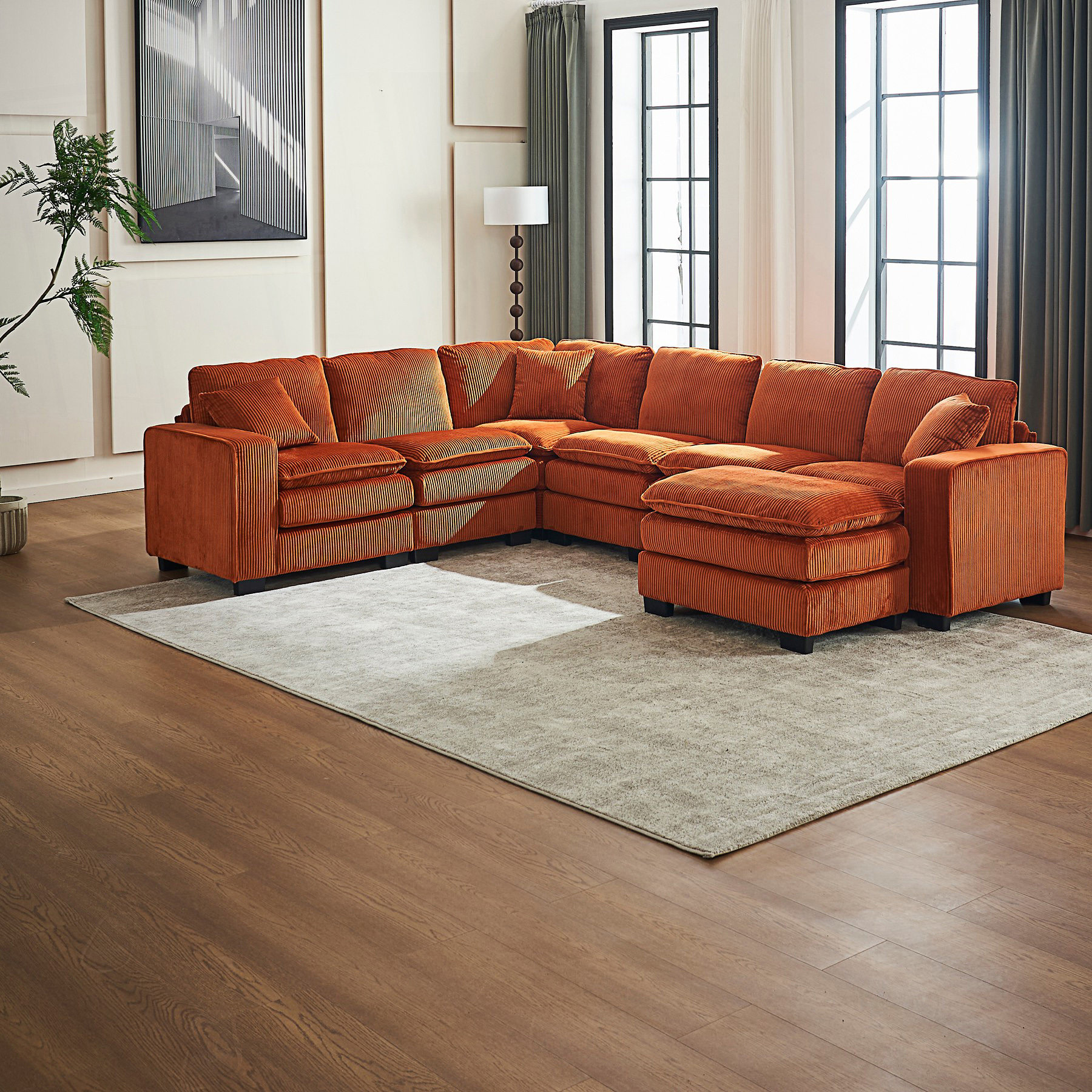 Hokku Designs Modern U Shaped 6-Seat Sectional Sofa Couch With One ...