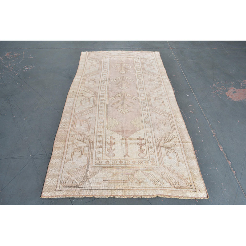 Tapis turc rétro fait à la main en beige antique - pièce de décoration bohémienne exquise