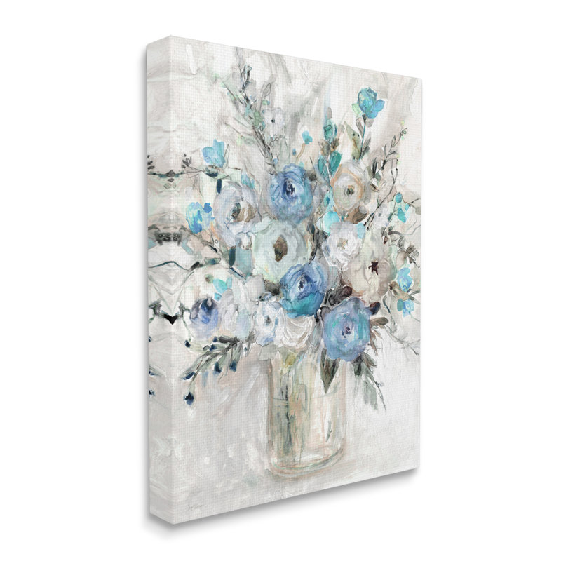 «Au-686», toile abstraite, arrangement de roses bleues sur toile par Carol Robinson, peinture, H 48 po x l 36 po x P 1,5 po