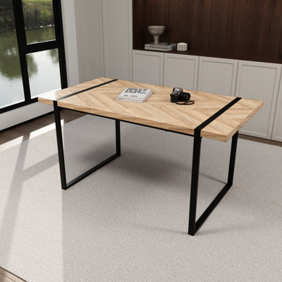 Table de salle à manger couleur bois, pieds en métal noir, 4, bureau, cuisine facile à assembler, antidérapante pour ordinateur, imperméable