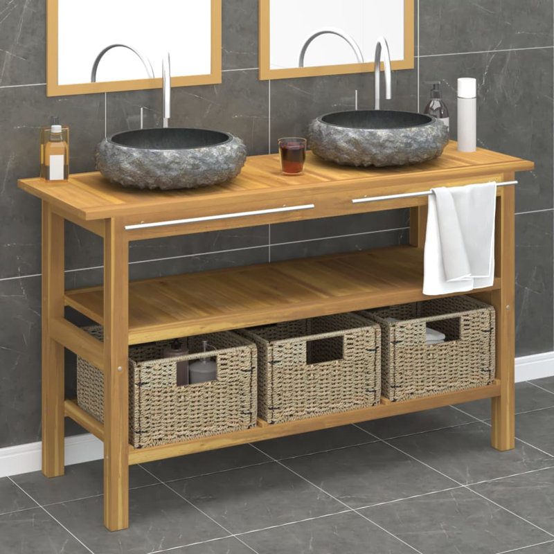 Ensemble de meuble-lavabo double 52 po, Brun