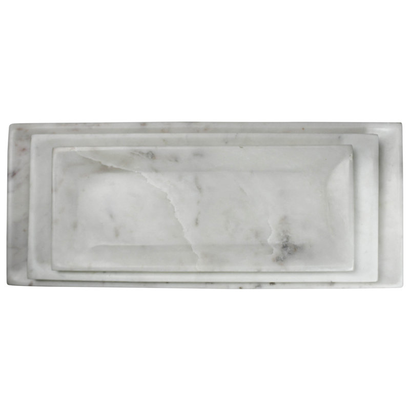 Assiette décorative en marbre blanc, H 1 po x l 14,5 po x P 6,25 po