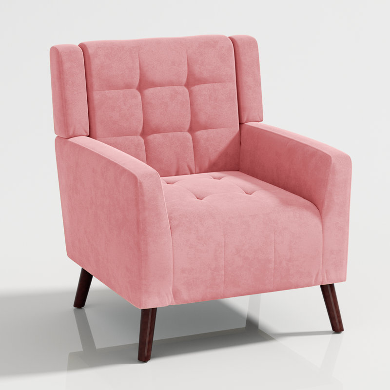Chaise d'appoint moderne avec fauteuil capitonné et capitonné, Mélange de lin rose
