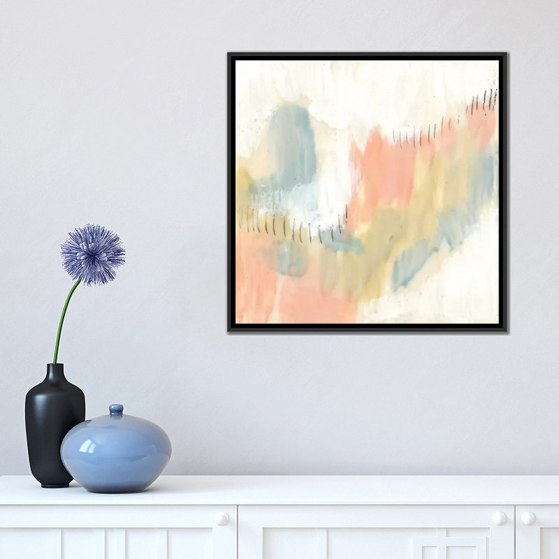 «Stitched Pastels I», reproduction sur toile, H 18 po x l 18 po x P 1,5 po, Pas de tapis, Toile avec cadre noir