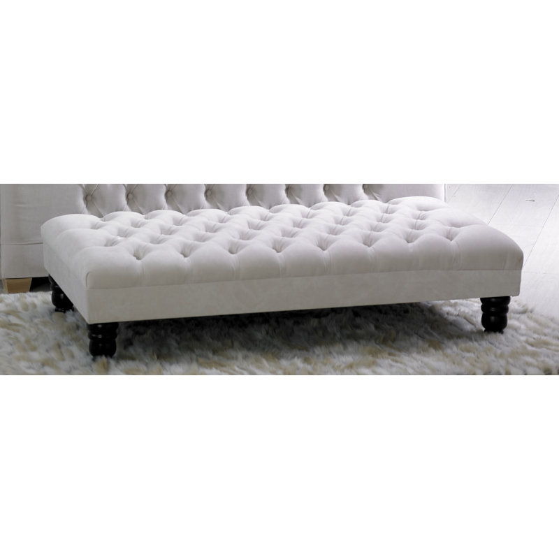 101cm Wide Tufted Rectangle Ottoman, Silver Plush