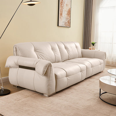 White Genuine Leather Modular Sofa cushion Loveseat