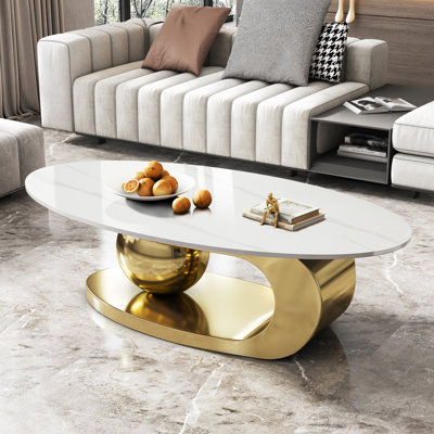 Modern Coffee & Cocktail Tables, 49 Inch Marble Top Gold Steel Home