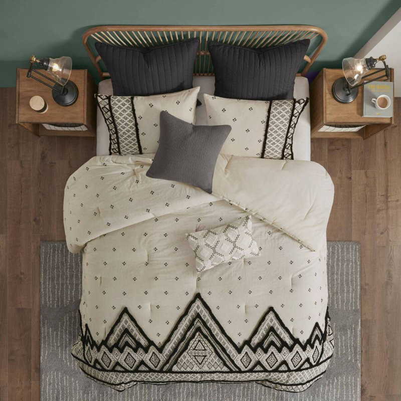 Ensemble de literie 3 pièces naturel, mélange de coton et de lin, style bohème moderne pour la maison