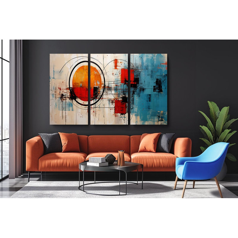 «Triptych», art mural moderne sur toile, H 24 po x l 48 po