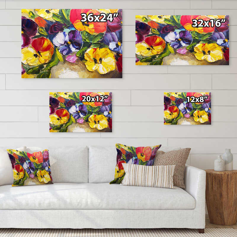 Fleurs rétro II - reproduction d'art sur toile, H 16 po x l 32 po x P 1 po, Toile tendue