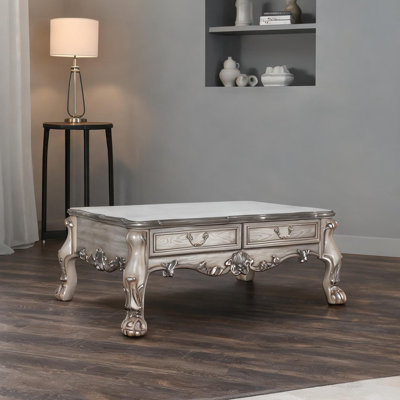 Table basse de salon, finition beige doux rétro, 38 po x 57 po, avec 2 tiroirs de rangement