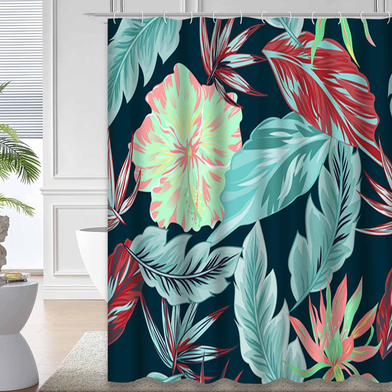 Rideau de douche imperméable à motif floral tropical avec 12 crochets Jungle Paradise, L 72 po x l 78 po