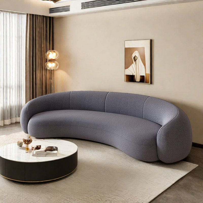 Modern Simple Style Curved Sofa, 26.77" H x 94.49" W x 46.46" D, Blue