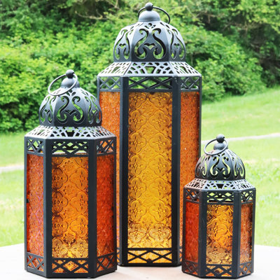 Moroccan Candle Lantern Set for Patio or Porch