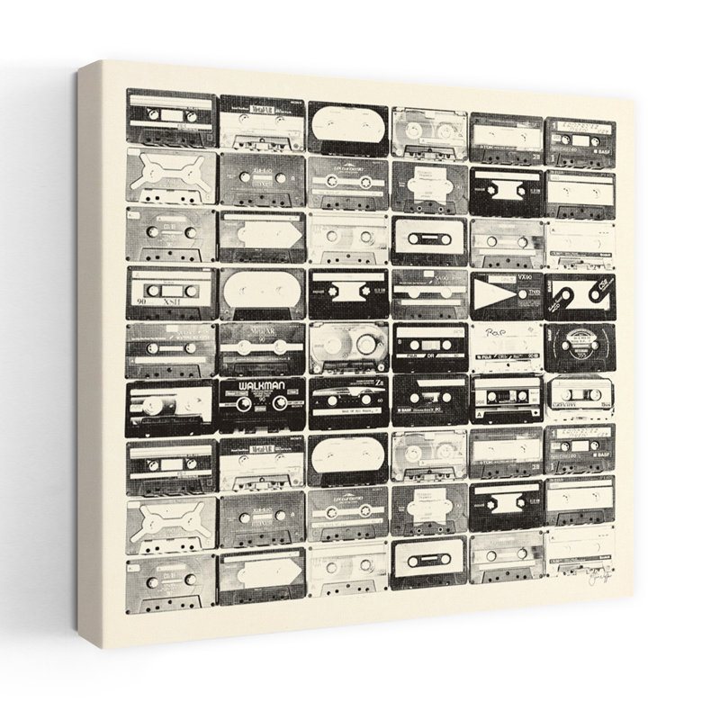 Retro Walkman For Days With Music Cassette Tapes Art, 24" H x 24" W