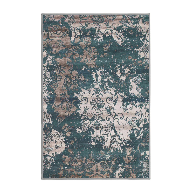 Tapis bleu foncé/brun contemporain, Rectangle 2 pi x 3 pi