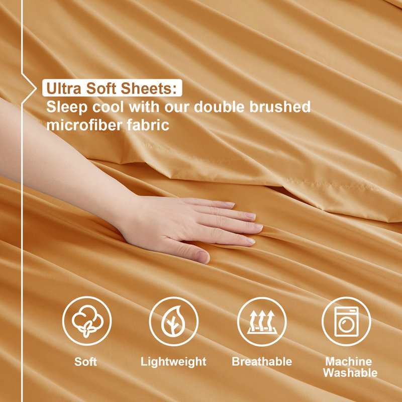  Ensemble de draps double brossé de luxe pour hôtel avec draps et taies d'oreiller très doux, Drap pour lit simple