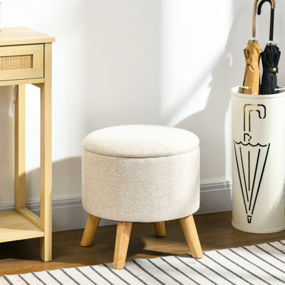 Rangement en blanc crémeux - Dessus rembourré pour la détente, espace dissimulé, espace de vie polyvalent, chambre à coucher, étable d'entrée avec patins anti-égratignures, espace crème rond