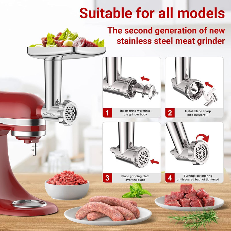 Accessoire hachoir à viande en acier inoxydable pour robot pâtissier KitchenAid, ensemble d'accessoires hachoir à viande par GVODE