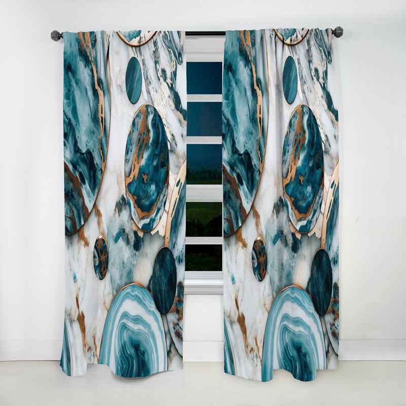 Trindle - Demi-cercle bleu or Marbre abstrait I - Rideau moderne - Velours obscurcissant - 1 panneau, L 52 po x L 108 po
